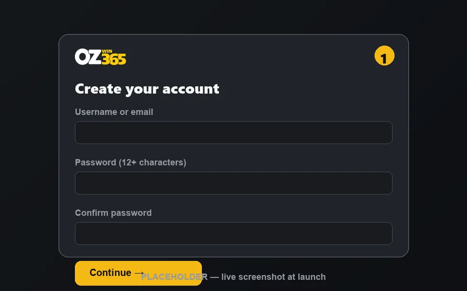ozwin365ph registration step 1 — account creation screen (placeholder)